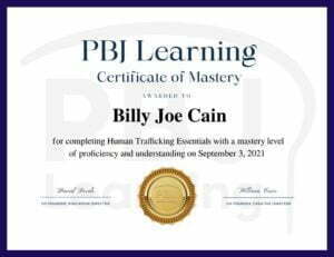 Human Trafficking Training Credentials: PBJ Learning Certificate of Mastery