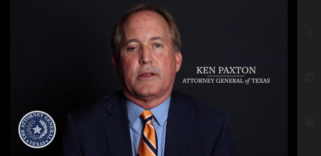 Image of Texas Attorney General Ken Paxton from the REVIEW: Com­mer­cial Lodg­ing Train­ing Video "HUMAN TRAFFICKING: HOW HOTEL EMPLOYEES CAN MAKE A DIFFERENCE" from Texas Attorney General Ken Paxton