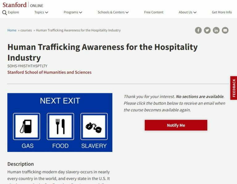 REVIEW: Stanford Human Trafficking Awareness for the Hospitality Industry