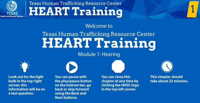 REVIEW: Texas Human Trafficking Resource Center – HEART Training from Texas Health and Human Services (for Healthcare Professionals)