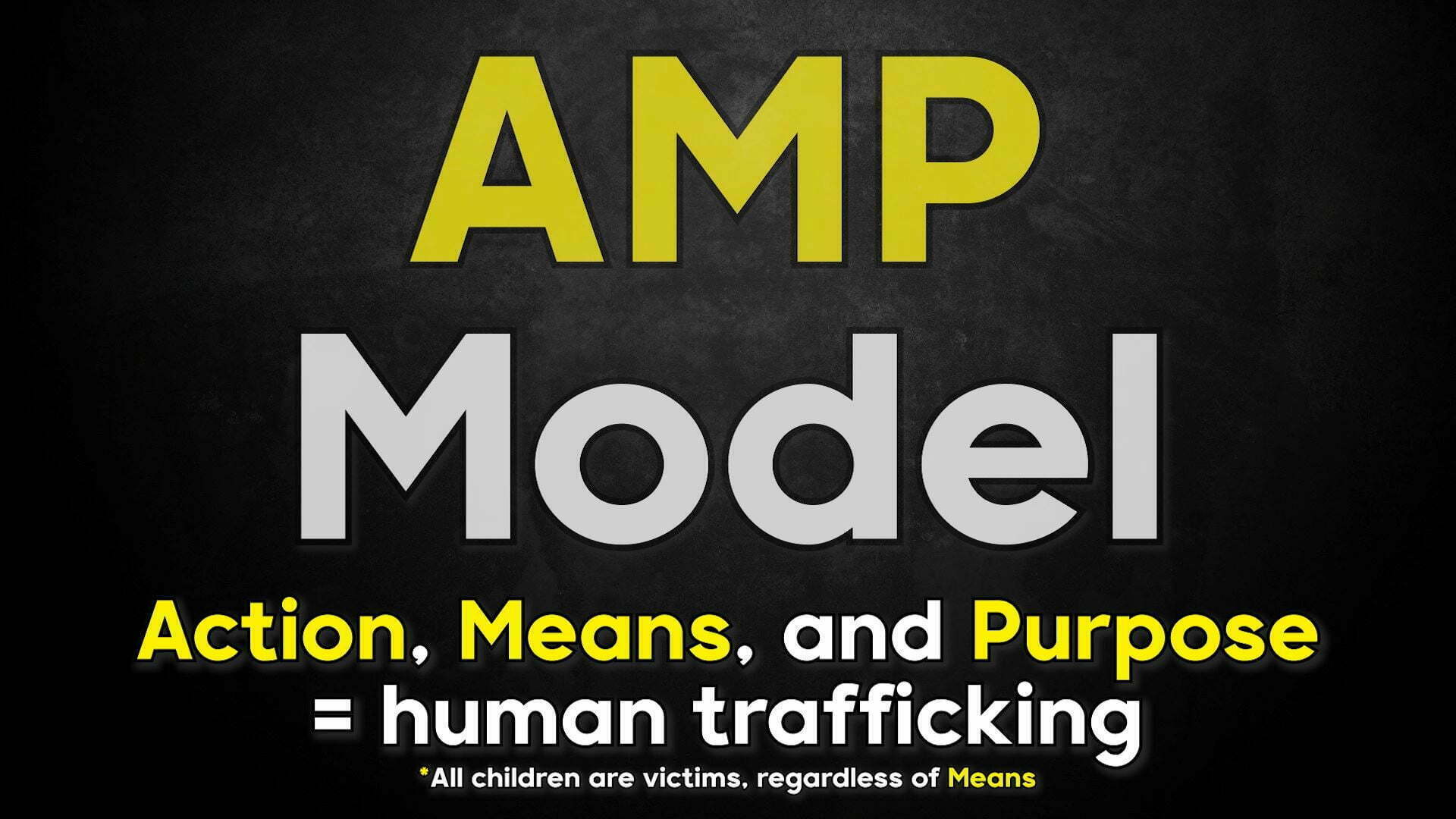 Human Trafficking Essentials: Texas Hospitality Awareness HB 390: AMP Model: Action, Means, and Purpose = human trafficking