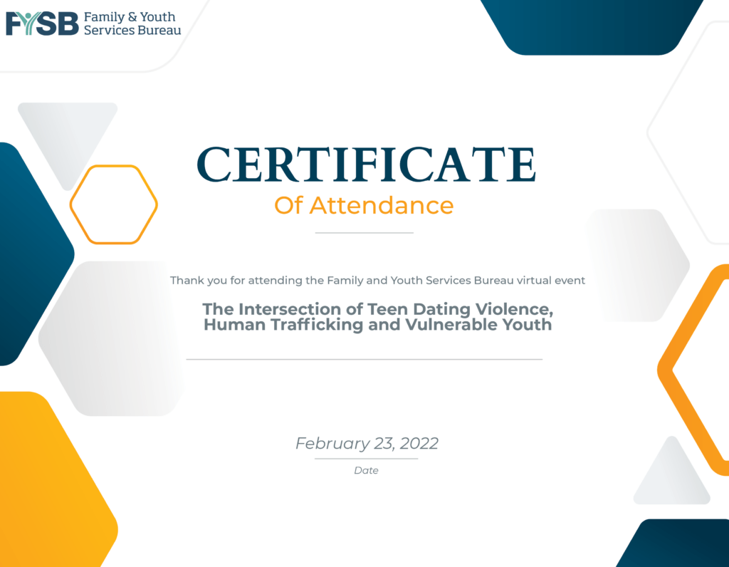 Online human trafficking training. Intersection of Teen Dating Violence, Human Trafficking and Vulnerable Youth - Certificate