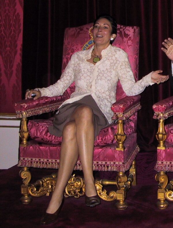 Ghislaine is pictured sitting on a throne at Buckingham Palace as an ex-cop says she had 'unrestricted access' to Buckingham Palace