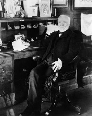 FILE - Andrew Carnegie, founder of the Carnegie Steel Company, in his study in New York. (AP Photo, File)