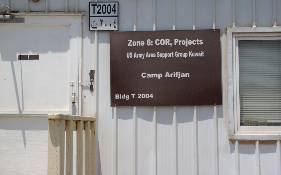An office at the U.S. Army's Camp Arifjan in Kuwait, where migrant workers working for defense contractors say they were trapped in their jobs by abusive employment practices.