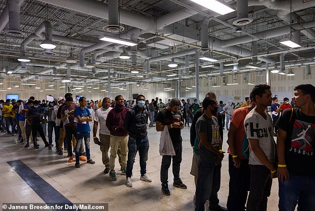 El Paso moved its migrant problem to a processing facility on the edge of town. DailyMail.com witnessed lines of immigrants – mostly young men, but also many families – waiting to board buses for the next stage of their journey