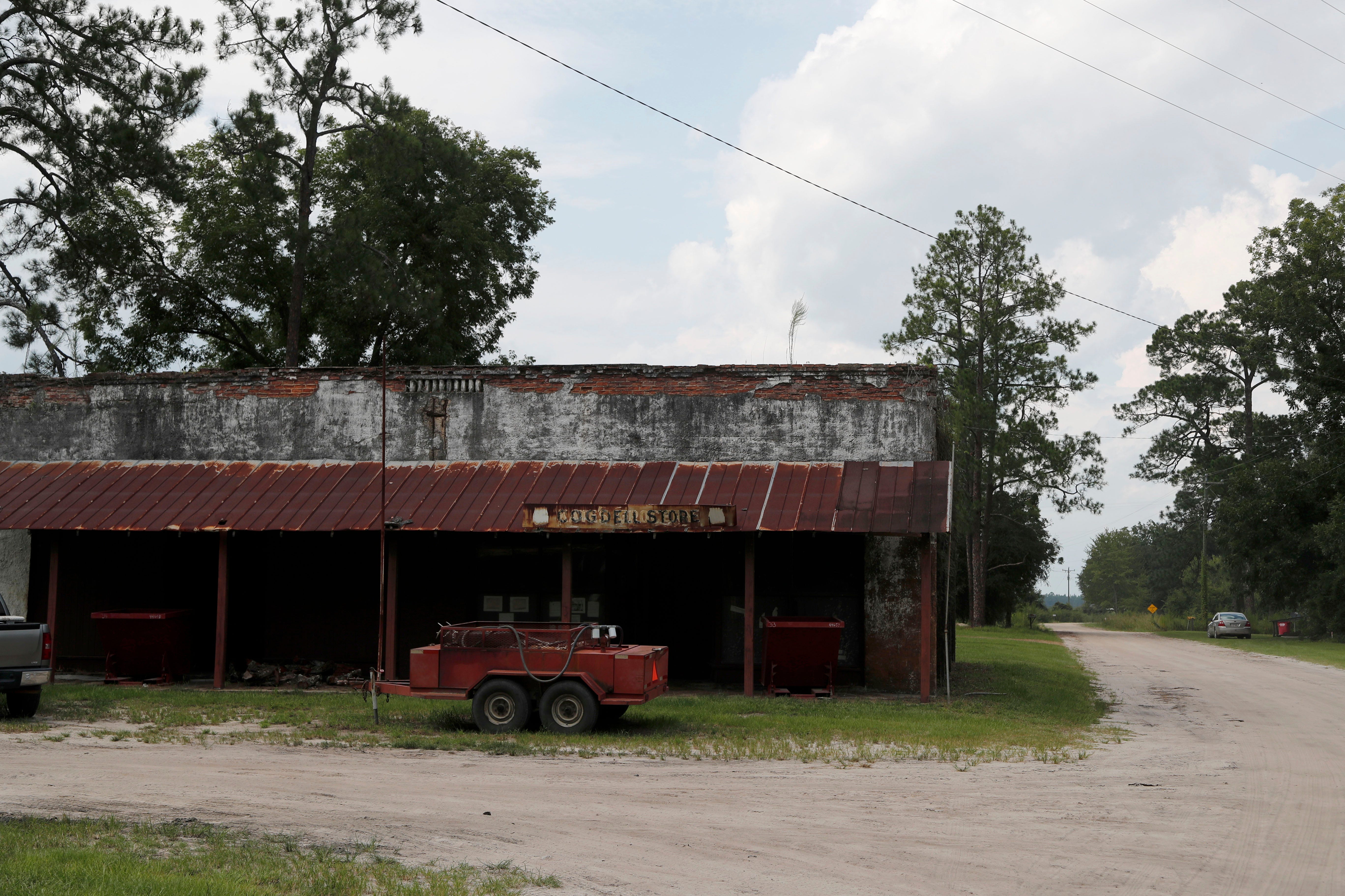 An old Cogdell store sits at the entrance of the Cogdell Berry Farm in Clinch County, Georgia.