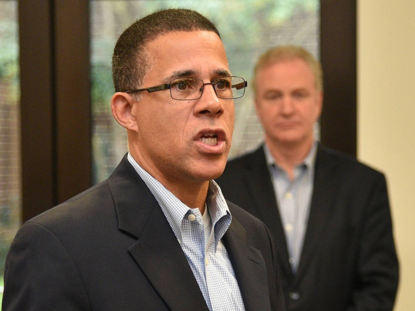 U.S. Rep. Anthony Brown, left, and Sen. Chris Van Hollen introduced legislation to secure the U.S. service academy nominations from congressional districts that lack representation.