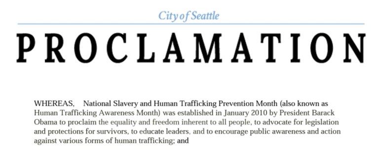 Mayor Harrell and Seattle City Council Proclaim January Human Trafficking Awareness Month