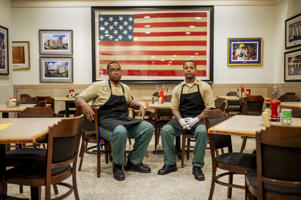 Inmates Jonathan Archille, left, and Brodarius Washington, at the cafe in the Capitol building in Baton Rouge.