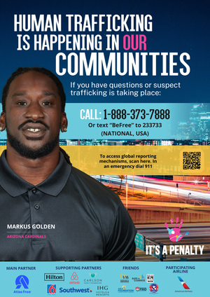 Arizona Cardinals player Markus Golden is among the faces of NFL players involved in a campaign to raise awareness about human trafficking.
