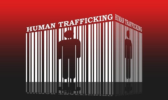 Barcode with human silhouette and human trafficking text within