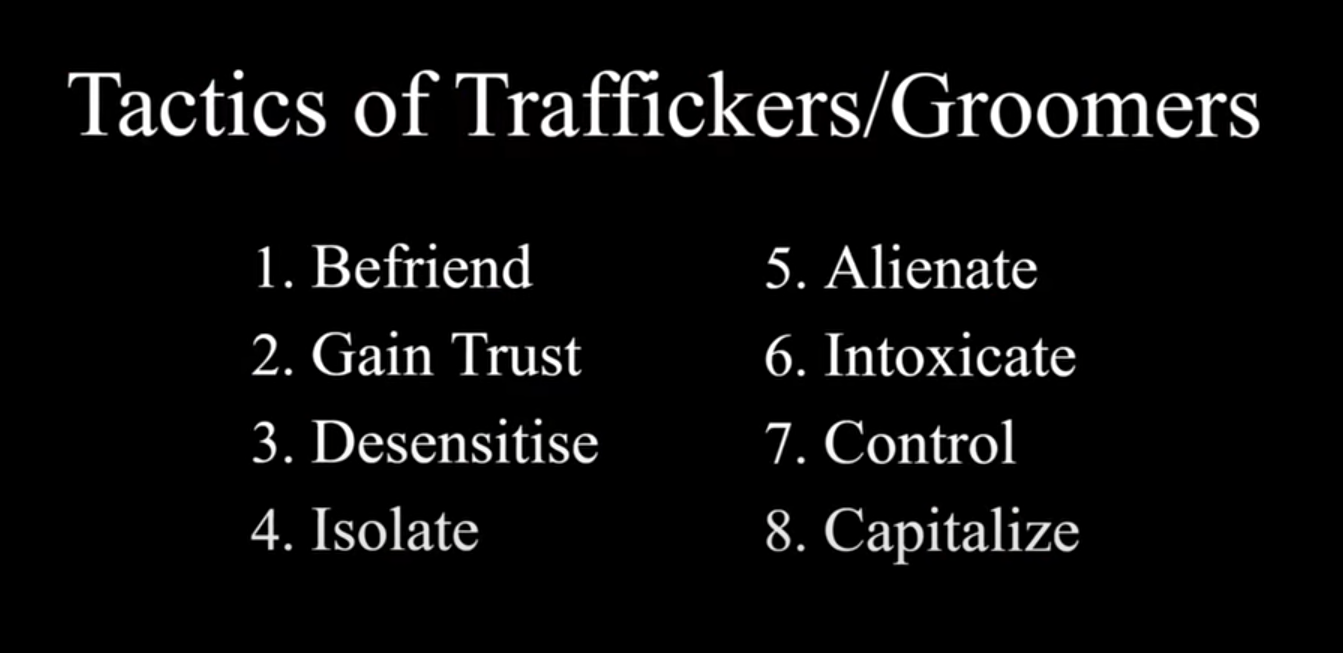 Tactics of Traffickers / Groomers, screenshot from Groomed short film by Travis Plunkett