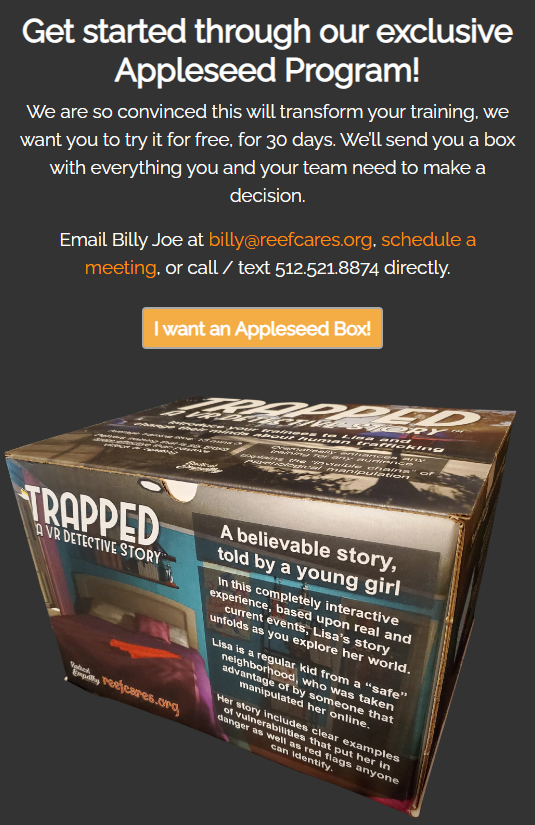 Appleseed Program Box with TRAPPED: A VR Detective Story